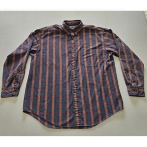 St Johns Bay Shirt Men XL Button Down Grey Plaid Flannel Like Cotton Long Sleeve